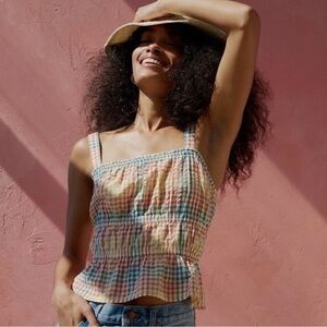 Madewell Seersucker Sophia Peplum Tank in Rainbow Gingham Check